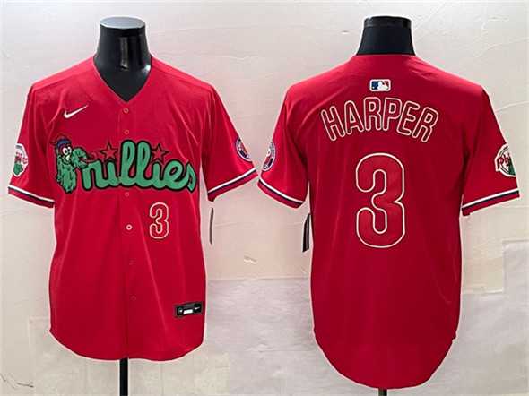 Mens Philadelphia Phillies #3 Bryce Harper Red Phanatic Limited Stitched Jersey